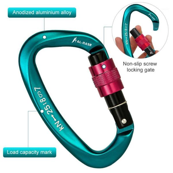 

cords, slings and webbing 25kn professional climbing carabiner screw locking gate heavy duty buckle d-ring camping equipment1
