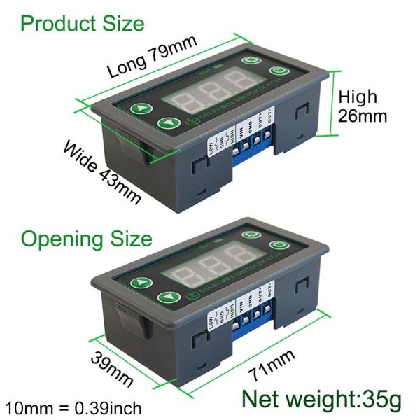 Timers 5-30V MOS Switch Trigger Cycle Time Atraso Controle de relé de relé 0,1S-999minutes