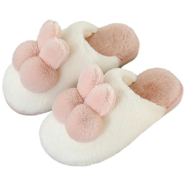 

plush cotton slippers women's winter fur indoor home warm non-slip household wholesale mt-3013, Black