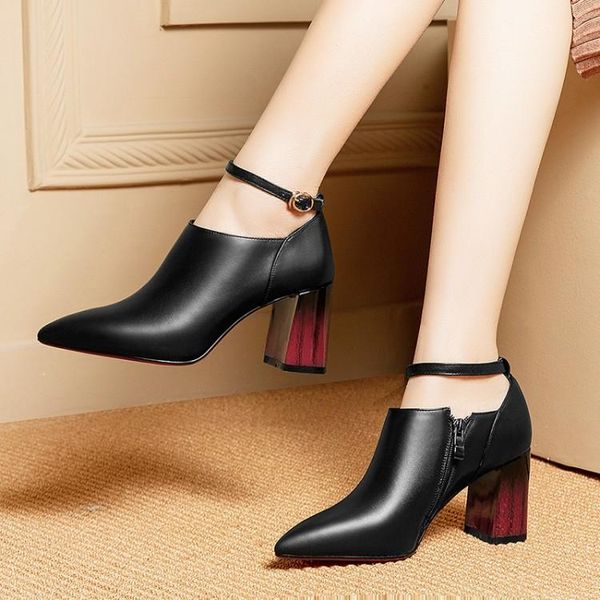 

women pumps deep mouth pointed toe high heels shoes quality fashion dress wedding party ladies leather, Black