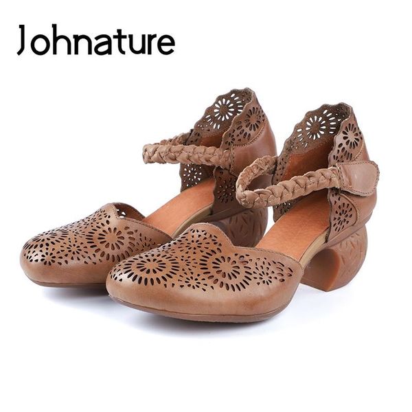 

dress shoes johnature genuine leather ankle-wrap sandals casual hook & loop solid retro national style hollow handmade women, Black