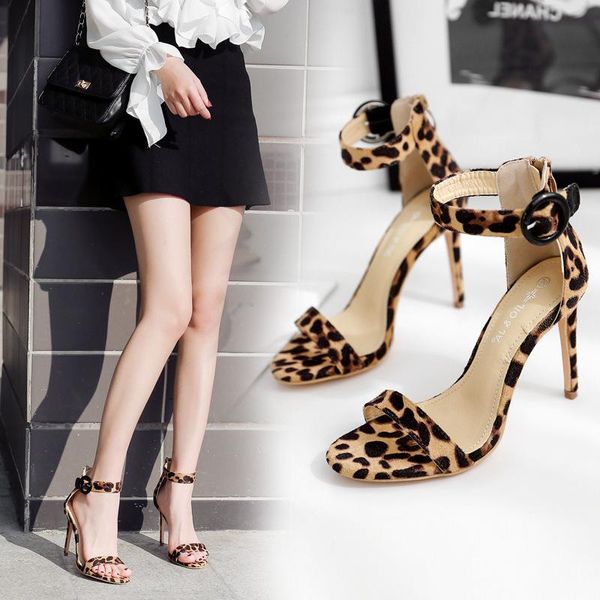 

style leopard print sandals with high heels 35-40, Black
