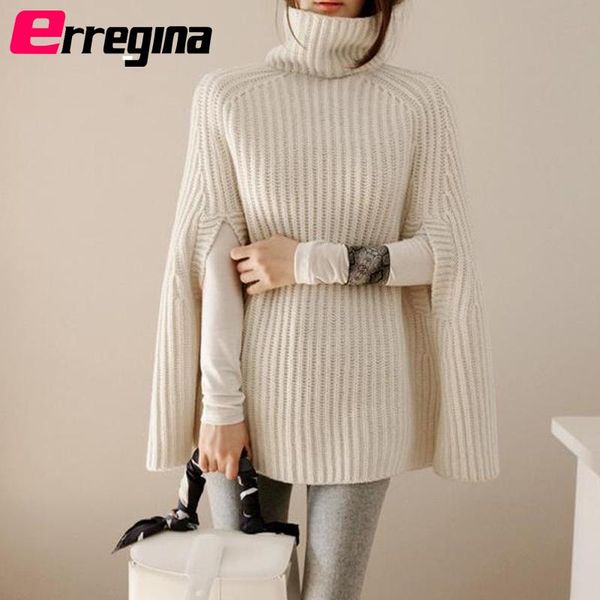 

women's sweaters erregina autumn knitted turtleneck cloak sweater women casual poncho pullover office lady long bat sleeve shawl coat, White;black