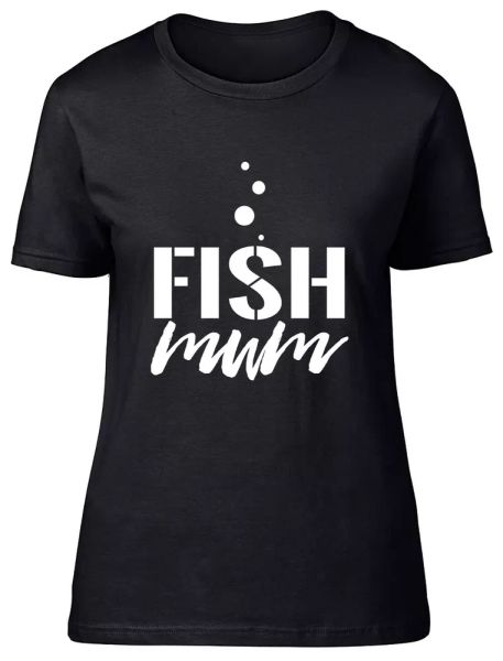 

fish mum fitted womens ladies t shirt, White;black