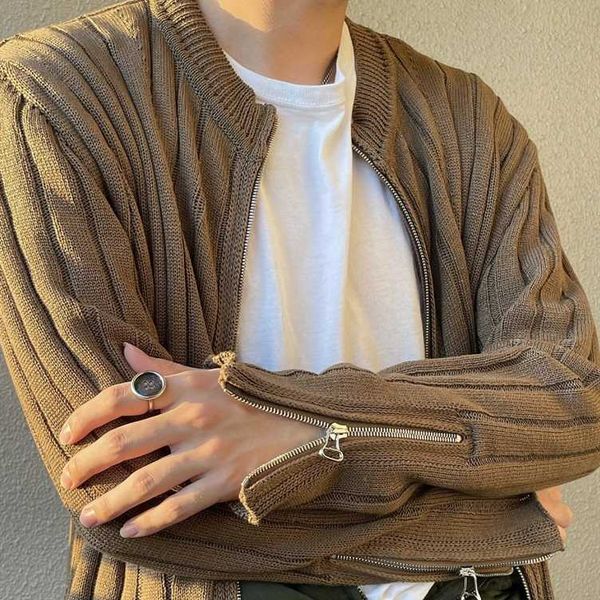 

men's jackets autumn winter kiko kostadinnov brown stripe zipper knitted cardigan high sense men's and women's sweater coat, Black;brown