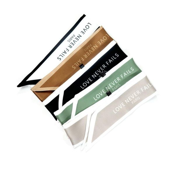 

scarves 2021 summer alphabet narrow strip small scarf joker decorative neck short long silk for women, Blue;gray
