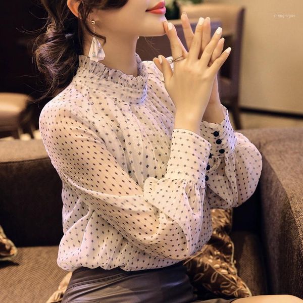

elegant chiffon blouse mujer spring fashion women blusa casual polka dot femme long sleeve office shirts ladies women's blouses &, White