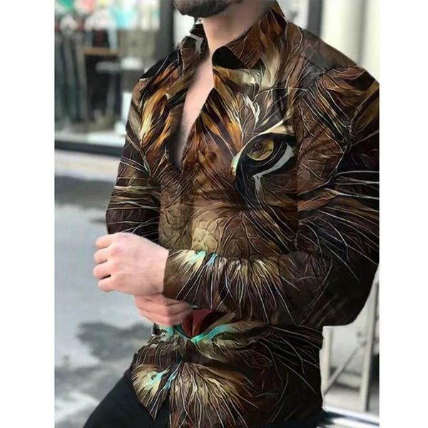 

men's casual shirts spring autumn 3d printed men shirt hawaiian button up dress tees long sleeve beach streetwear clothing, White;black