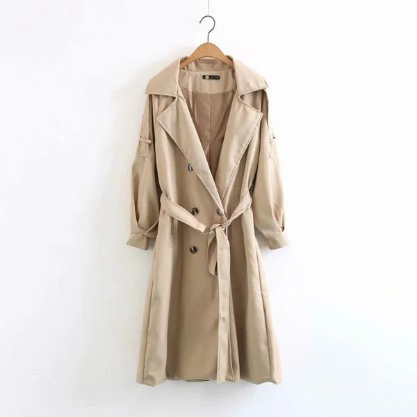 

women's trench coats klacwaya women 2021 fashion solid sashes button long ladies turn down collar double breasted chic female streetwea, Tan;black