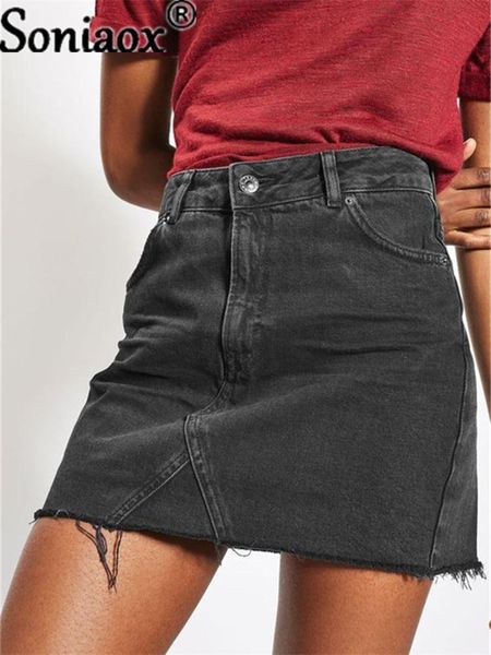 

skirts 2021 summer women solid color stitching denim skirt ladies high waist slim fashion girl plus size black a-line