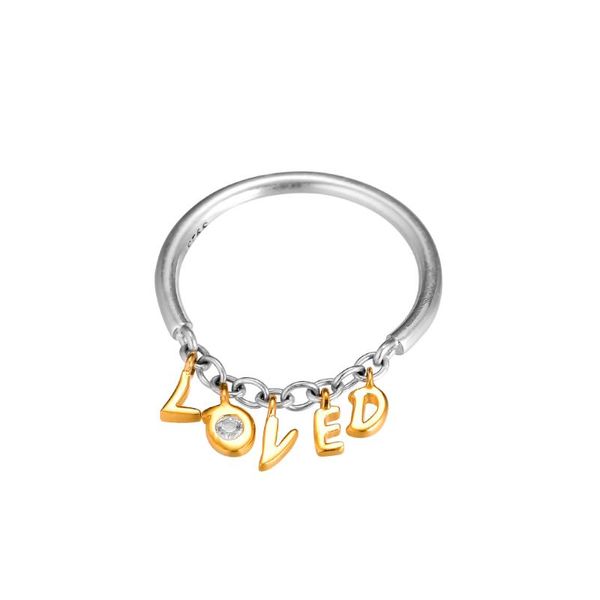 

cluster rings genuine 925 sterling silver loved script ring wedding engagement trinket jewelry for women man diy making berloques anillo, Golden;silver