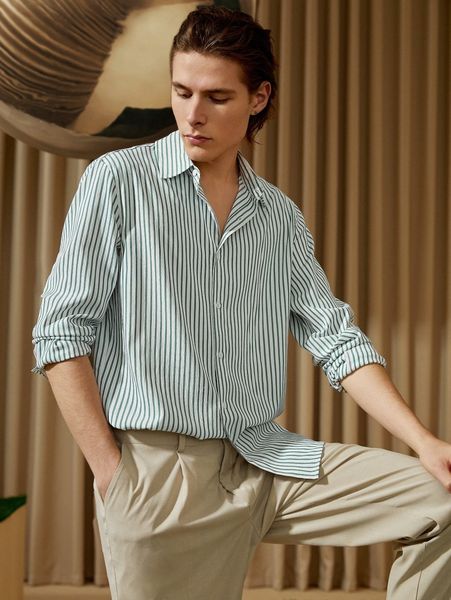 

men drop shoulder striped print shirt t6gn#, White;black