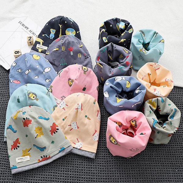 

caps & hats 2-18y children's double cotton scarves set kids print warm snood scarf for girls boys clothes accessories, Yellow