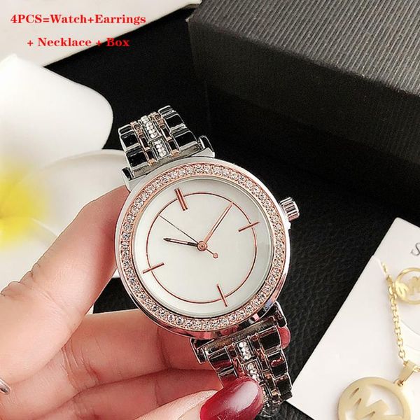 

wristwatches women watches bracelet set fashion quartz watch diamond ladies wrist female earrings necklace clock gifts with box, Slivery;brown