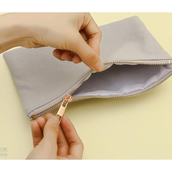 

storage bags 50pcs/lot 22x15cm large plain nature cotton canvas travel toiletry makeup pouch cosmetic bag with gold zipper