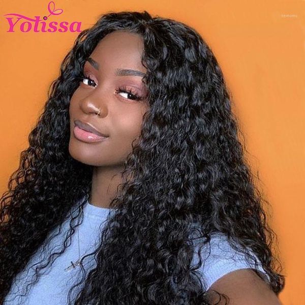 

water wave curly human hair wig perruque cheveux humain bresiliens solde 13x4 lace front wigs for black1, Black;brown