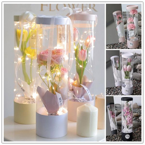 

1pcs flower wrapping handbag transparent cylinder shape candy gift packing box po props tube party present supplies wrap