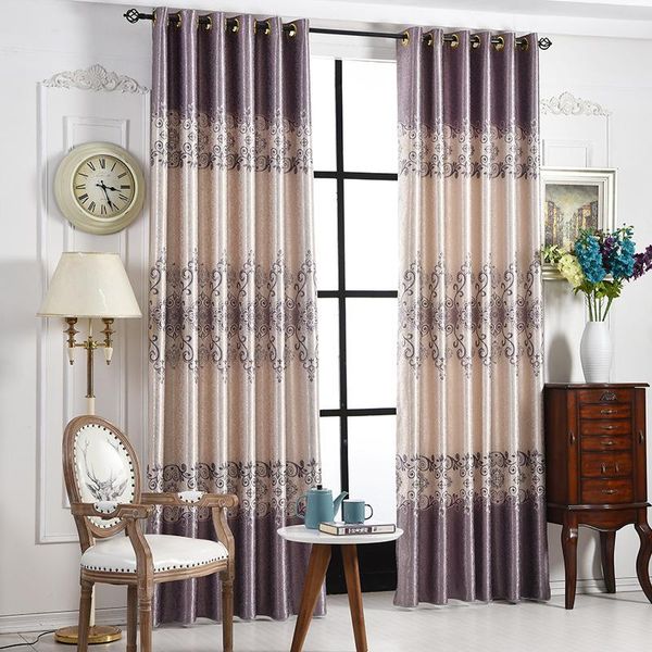 Bedruckter Jacquard-Vorhang im europäischen Stil, grau-lila, kationischer Vorhang für Wohnzimmer, Schlafzimmer, Esszimmer