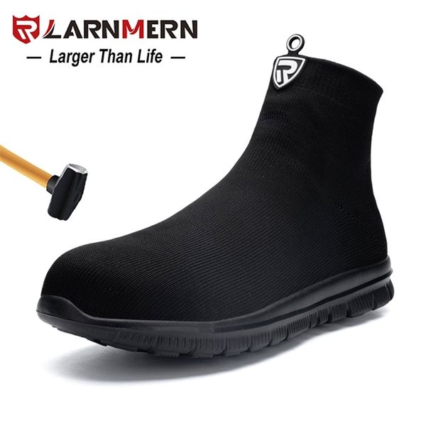 

larnmerm mens safety shoes work shoes steel toe lightweight breathable warehouse construction protection sock shoes 211022, Black