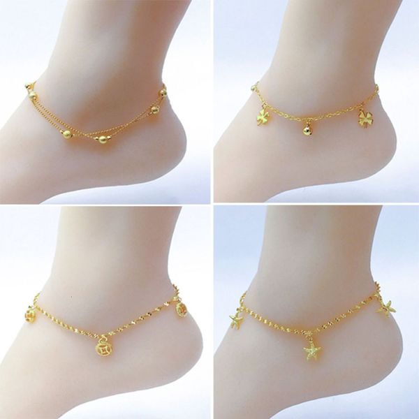 

2020 new vietnam shajin transshipment bead foot chain women's korean version personalized 24 k gold euro jewelry 999 will not fade for, Red;blue