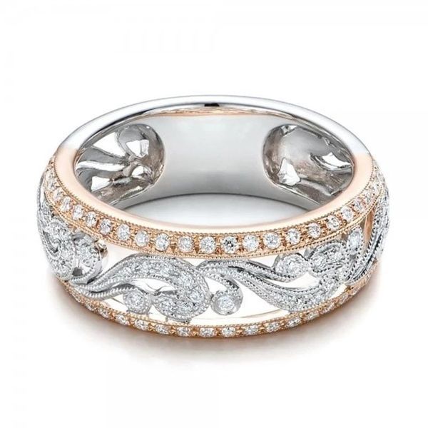 

wedding rings luxury fashion women hollow flower design cubic zirconia alloy jewelry shine charms bridal valentine day gift, Slivery;golden