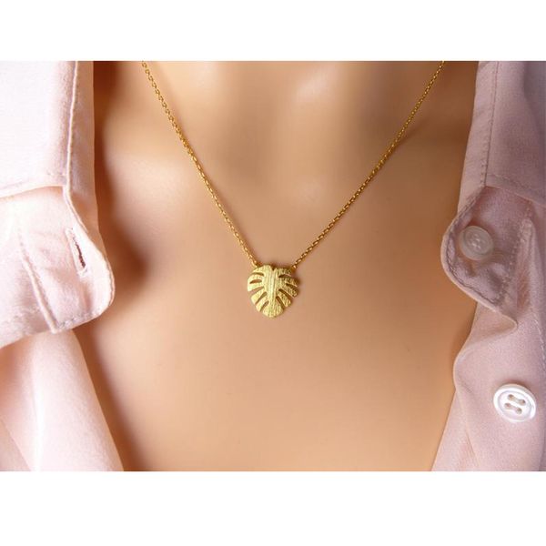 Edelstahl Monstera Blatt Halsketten Für Frauen Zierliche Schmuck Gold Farbe Kette Freundschaft Lange Halsketten Schwester Geschenke Y0301