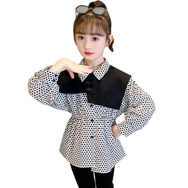 

blouse for girls dot shirt casual style children's spring autumn clothes school 6 8 10 12 210528, White;black