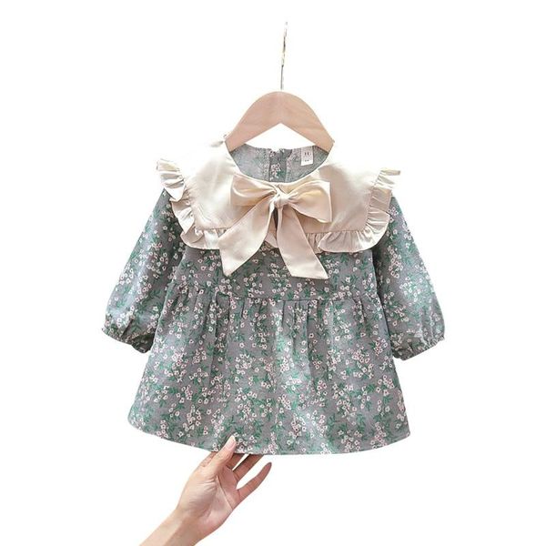 

girl's dresses baby girls dress kids cute doll collar bowtie floral children fashion lapel color matching princess party, Red;yellow