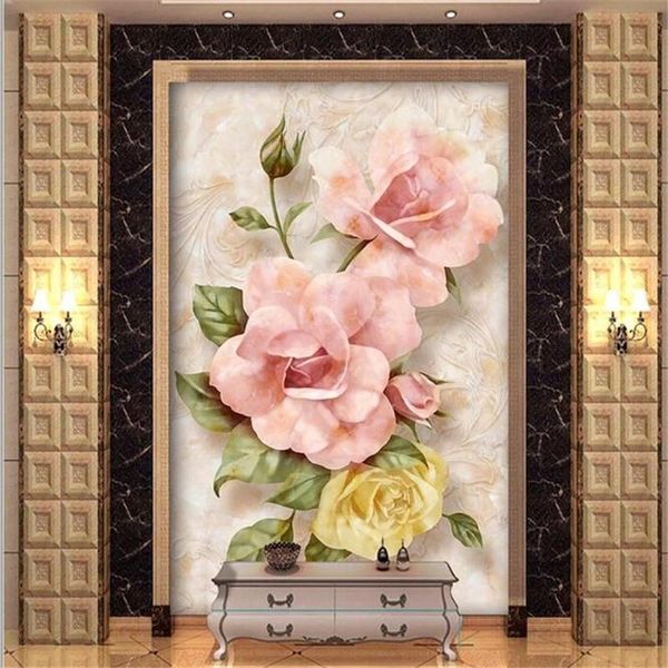

wallpapers custom size po self adhesive 3d murals hd stone relief rose passion aisle corridor sofa background wall painting