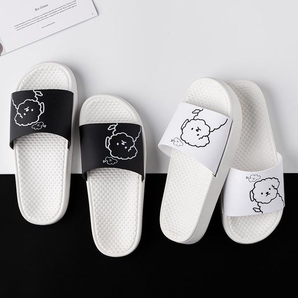 

summer women cute dog shoes couple slippers soft bottom ladies indoor slipper thick female casual home footwear, Black