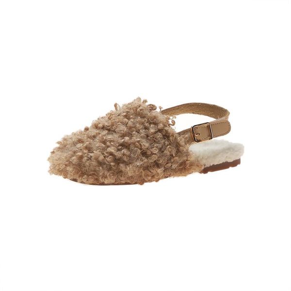 

slipper kids wool slippers 2021 autumn and winter all-round net red lazy sheep curly hair girls' baotou home shoes, Black;grey