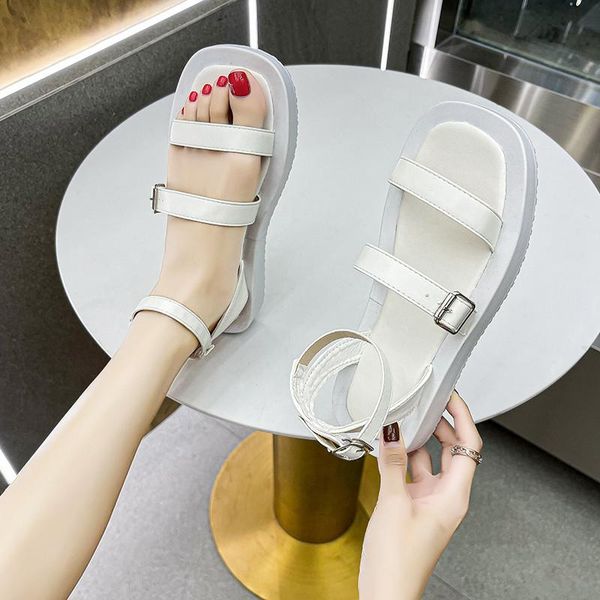 

sandals cootelili 2021 fashion woman shoes round toe summer women 2.5cm heel black white basic buckle size 35-40