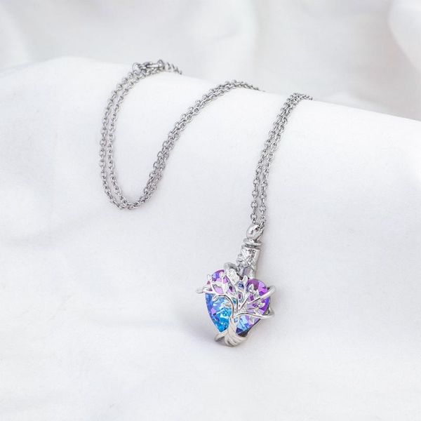 

pendant necklaces cremation jewelry - heart shped crystal tree urn necklace ashes keepsake gifts for women girls, Silver