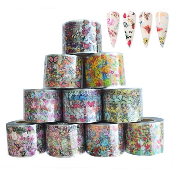 

10rolls butterfly flower style foil for nail 50m*4cm starry sky transfer paper decal uv gel polish sticker art decor1, Black