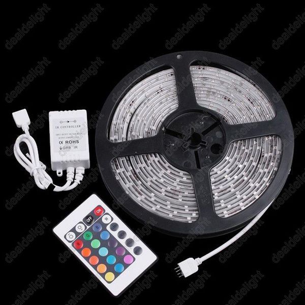 

5m/lot 3528 smd 300 leds rgb waterproof flexible led strip light + 24 key ir remote for home decoration strips