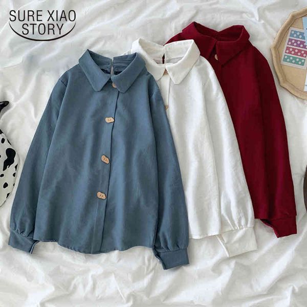 

office lady solid button cardigan blouse autumn korean style cotton long-sleeve shirt women blusas 10796 210415, White