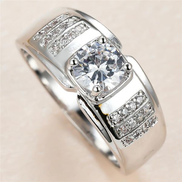 

vintage male female white crystal stone ring charm silver color thin wedding rings for women luxury round zircon engagement, Slivery;golden