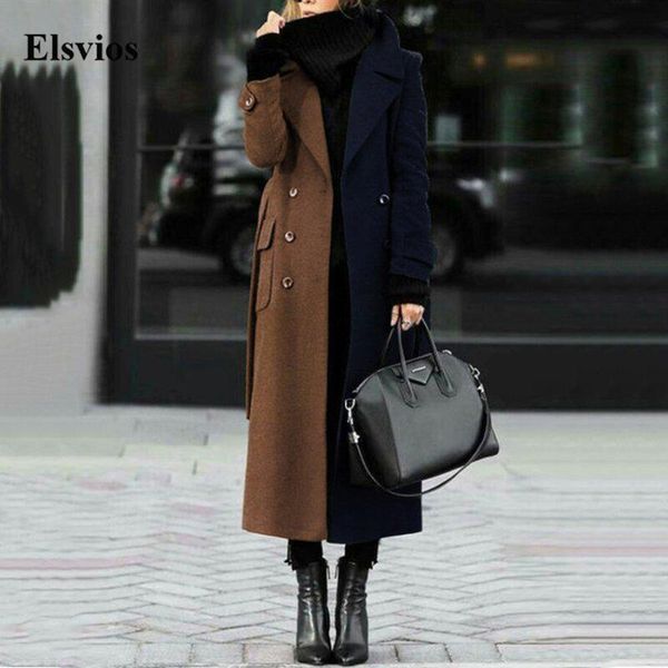 

women's wool & blends fashion contrast retro commute overcoat winter long sleeve women outwear elegant button turn-down collar cardiga, Black