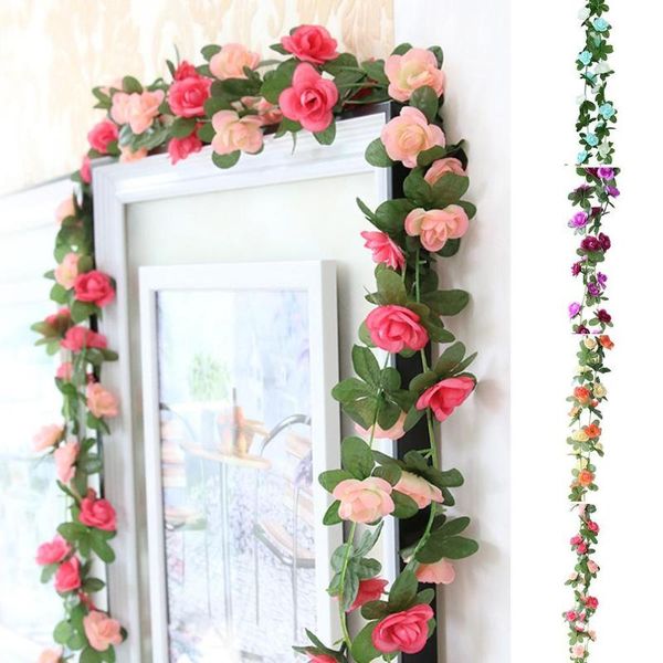 

250cm/lot silk roses ivy vine with green leaves for home wedding decoration fake leaf diy hanging garland artificial flow decorative flowers
