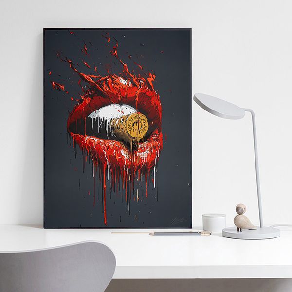 Rote Lippen Mund Kugel Leinwand Malerei Wand Kunst Bilder für Wohnzimmer Dekoration abstrakte Kunst Poster und Drucke