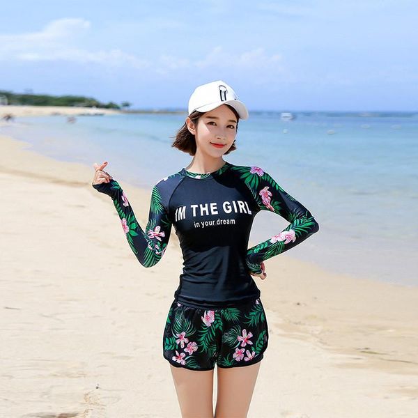 

one-piece suits plus size long sleeve surfing swimsuit women 2021swimming suit letter prints female bathing conservative beach swimwear