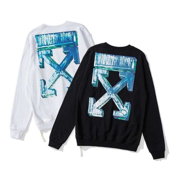 

american off basic graffiti oil painting arrow loose hooded sweater, Black