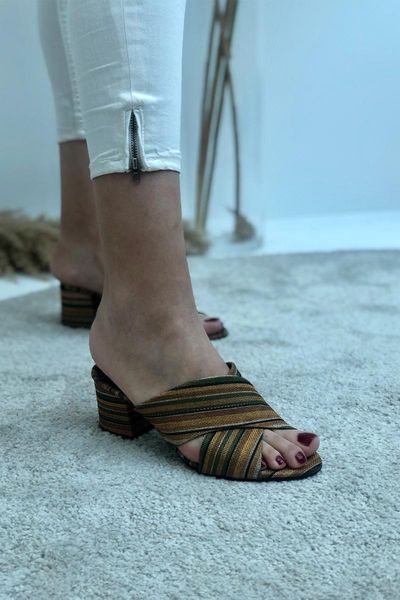 

slippers coffee striped linen 8038, Black