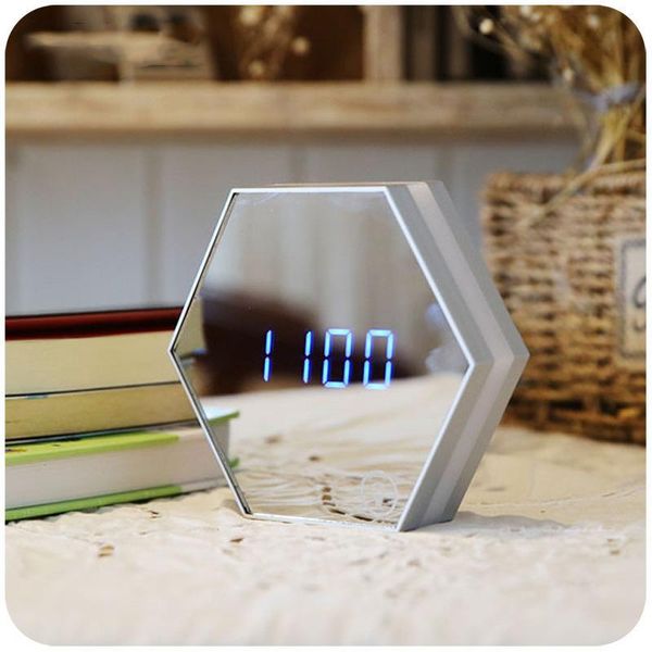 

wall clocks multifunction led mirror clock watch digital alarm night light mirrored electronic snooze analog table