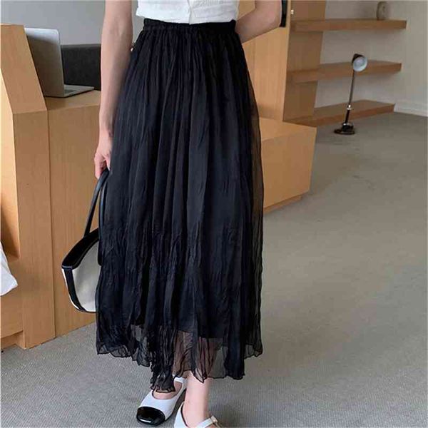 

skirts soft pleated chic gentle slim new comfortable korean breathable office lady solid brief stylish femme ratx, Black