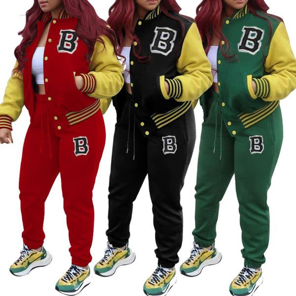 

women's two piece pants hirigin fashion women sport jacket set long sleeve baseball with sweatpants casual street outfit for ladies, White