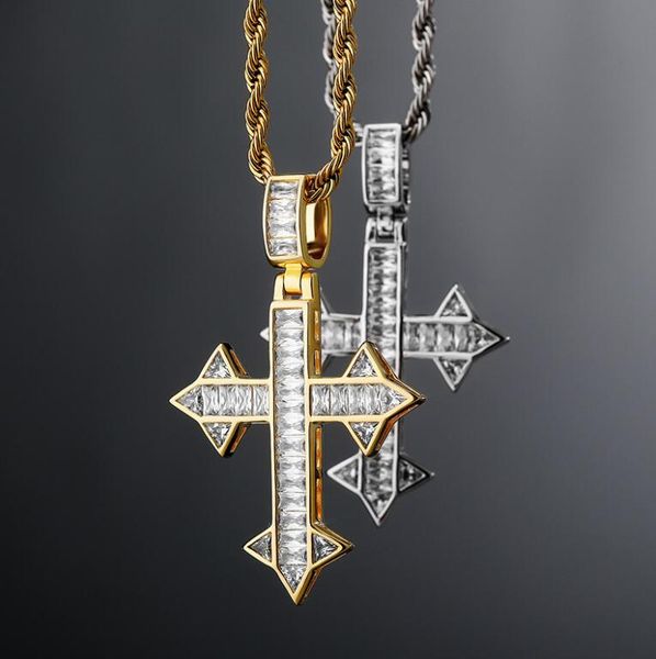 

hip hop pendant necklace t-square diamond with thorn retro cross fashion jewelry, Silver