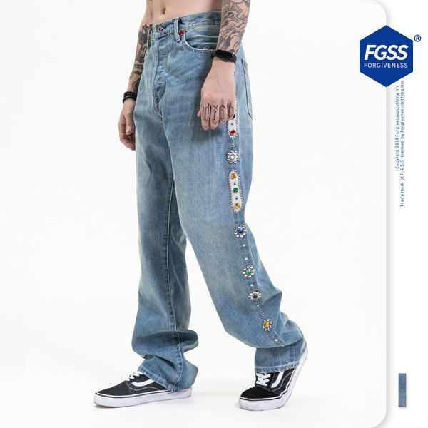 

jeans fgss men's wear fashion brand accessories in spring summer of 2021 embroidered light blue for men women
