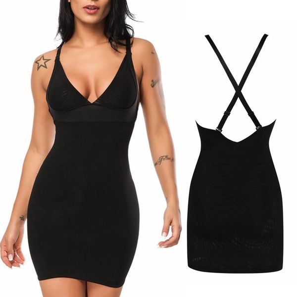 

women's shapers women backless underdress body shaper bodysuit dress seamless shapewear slip overbust corset with cups slimming underwe, Black;white