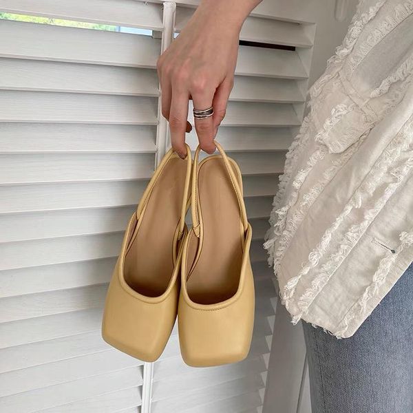 

sandals british style modern square toe shallow chaussures femme summer casual solid color women shoes luxury design, Black